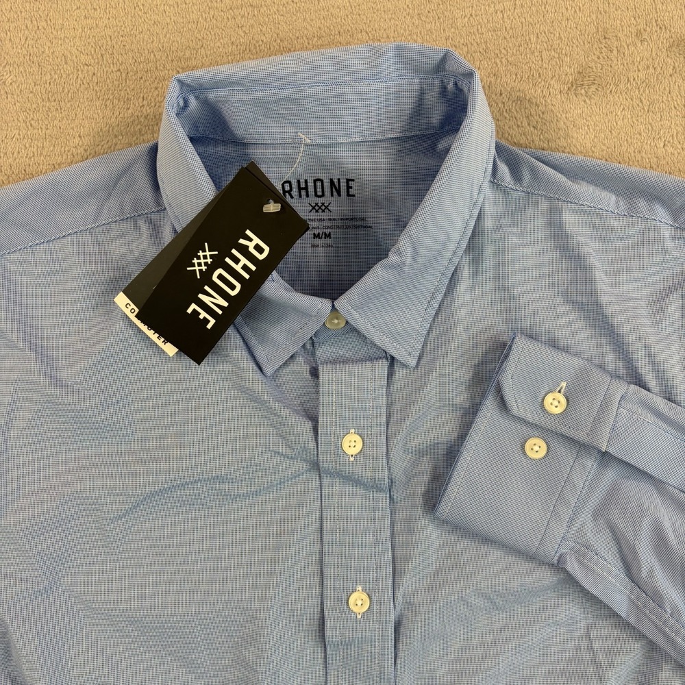 Rhone Commuter Classic Fit Performance Shirt in Blue Men Medium Italian NWT $138